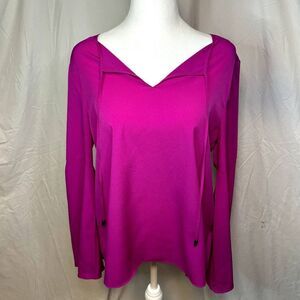 Ellen Tracy Fuschia Pink V Neck Blouse Bell Sleeve Womens Long Sleeve NWOT